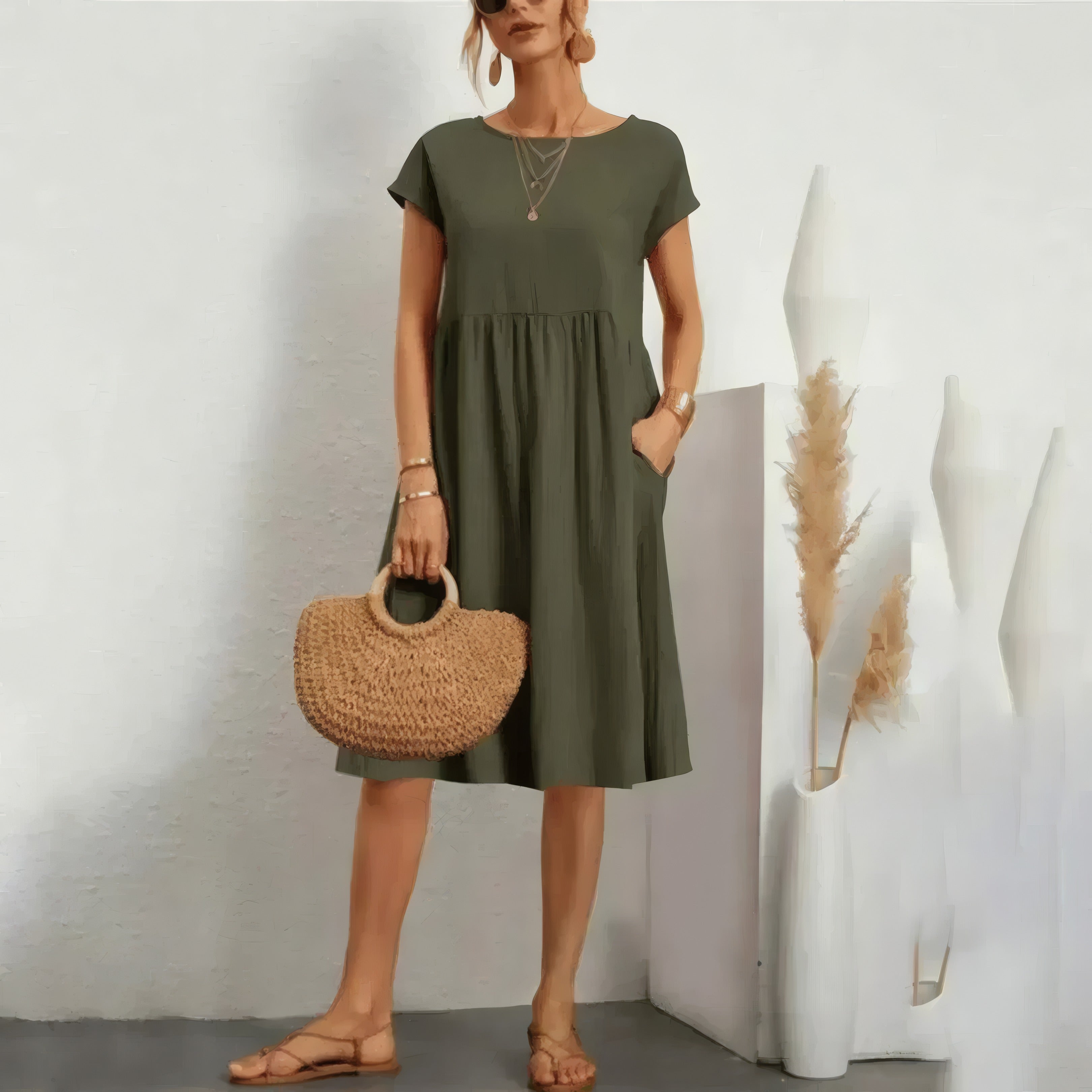 Anthea | Timelessly Elegant Flowy Dress Green, photo studio