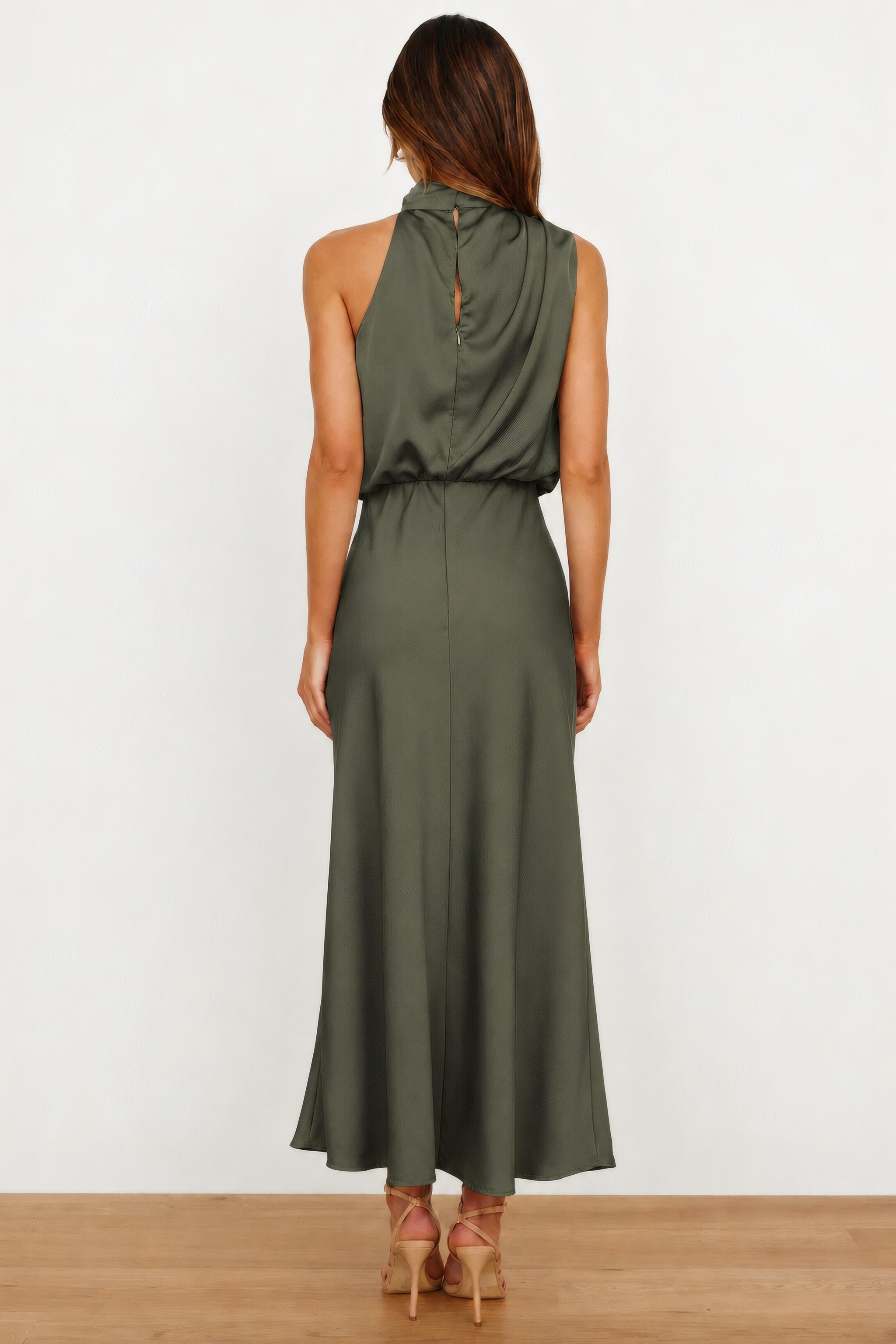 Allie | Evening Dress with Flowy Skirt Olive Green, photo studio