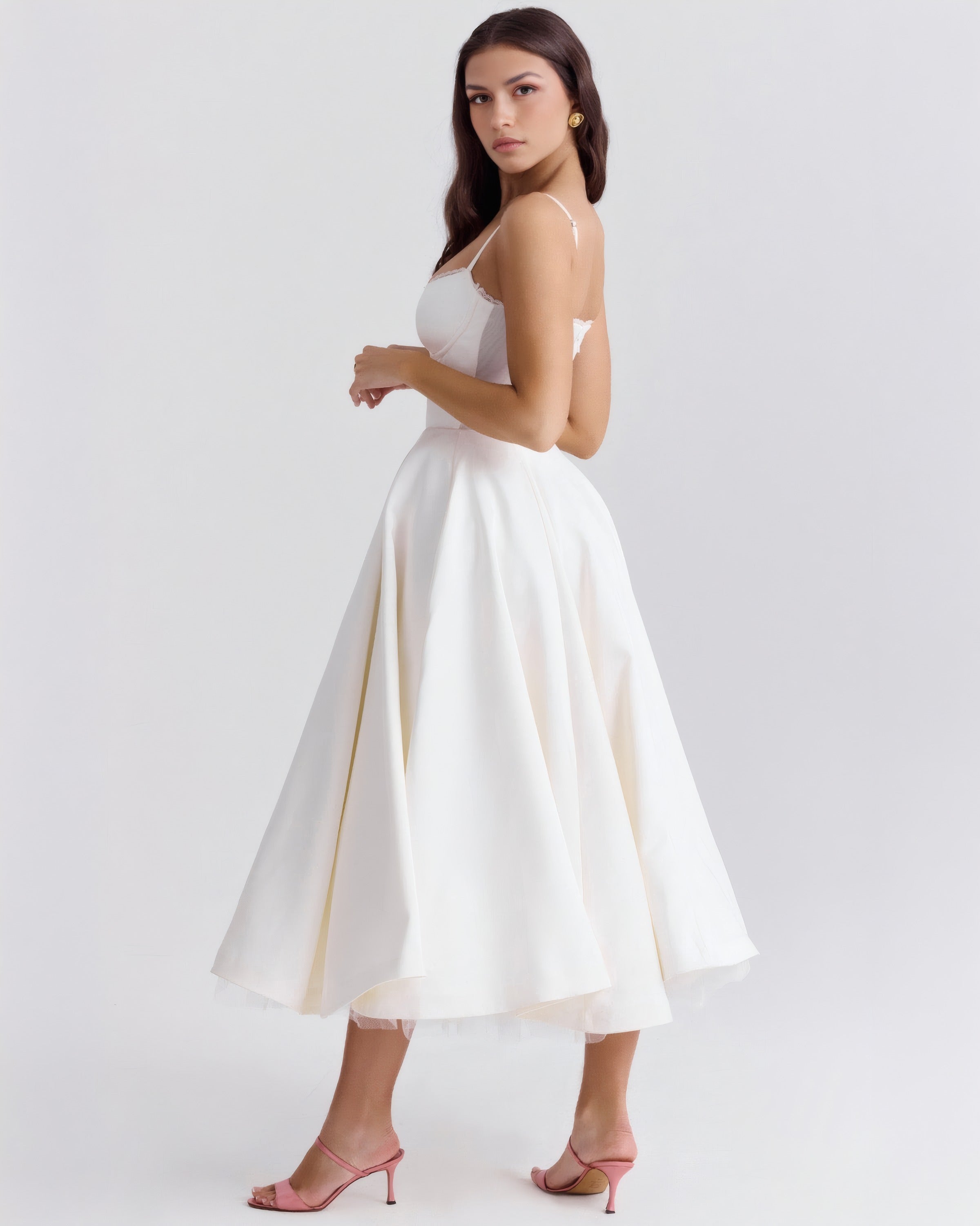Inez | Elegant Midi Dress White, photo studio