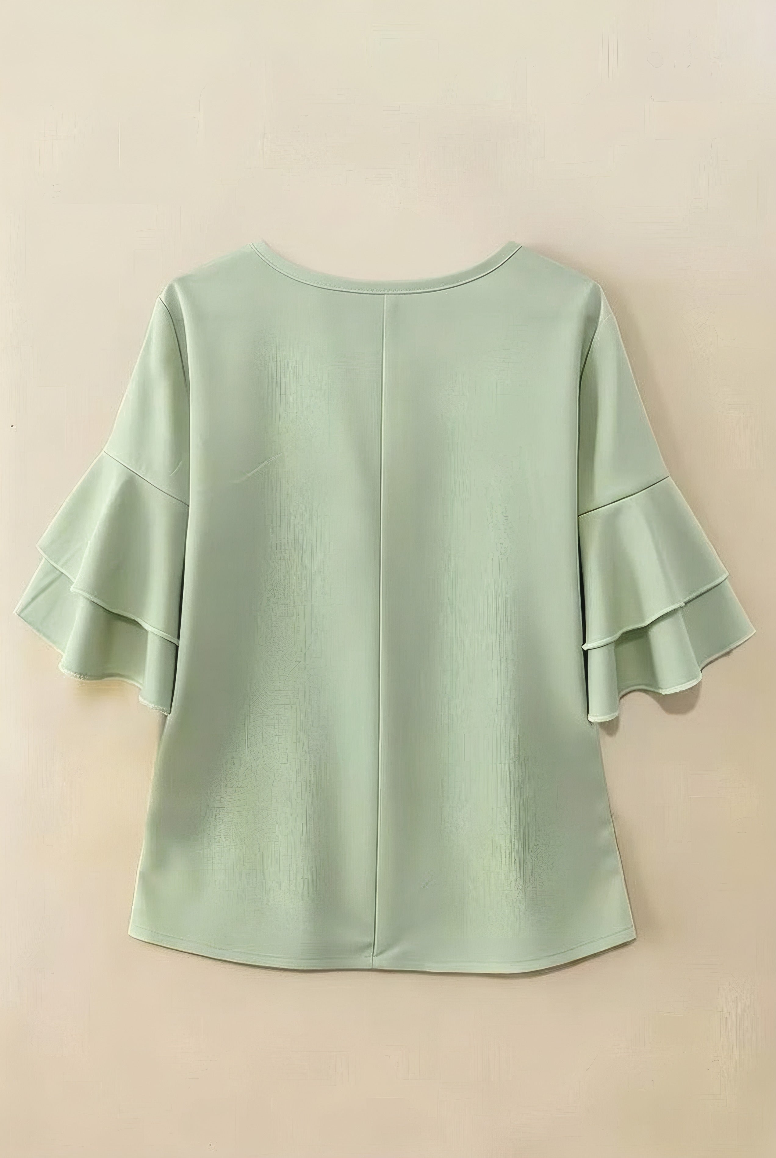 Daniela | Ruffled Blouse with Flared Sleeves Light Green, photo studio