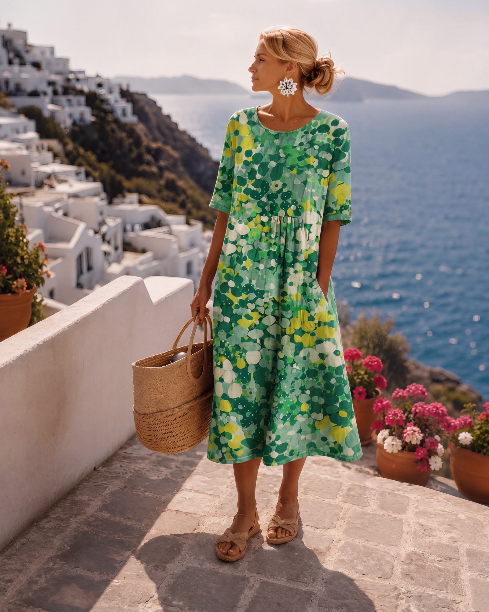 Remy | Vintage Floral Midi Dress Green, photo studio