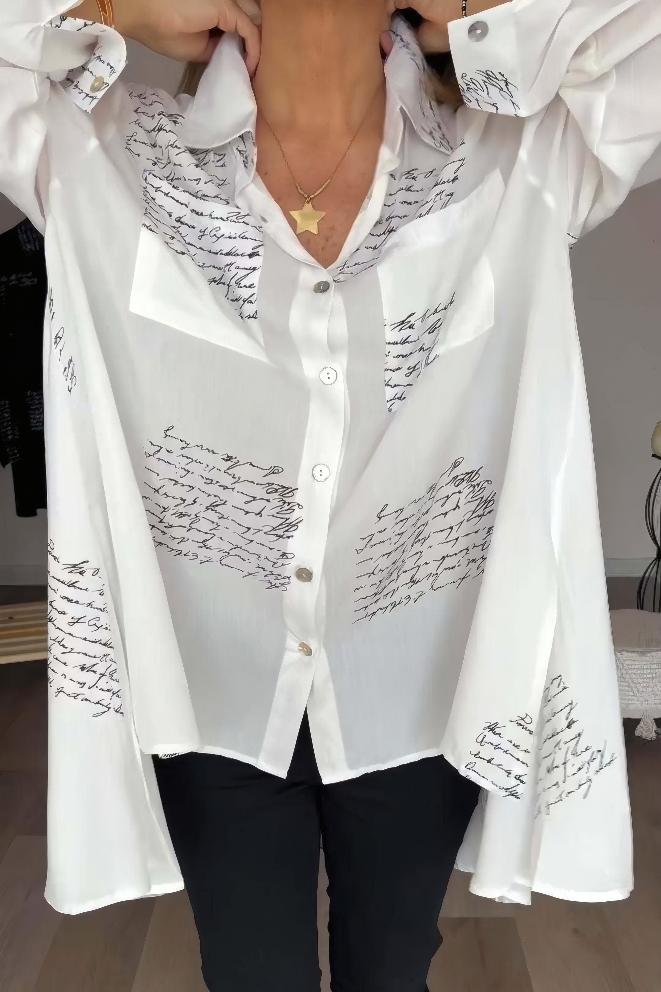 Caterina | Oversized Letter Print Shirt White, photo studio