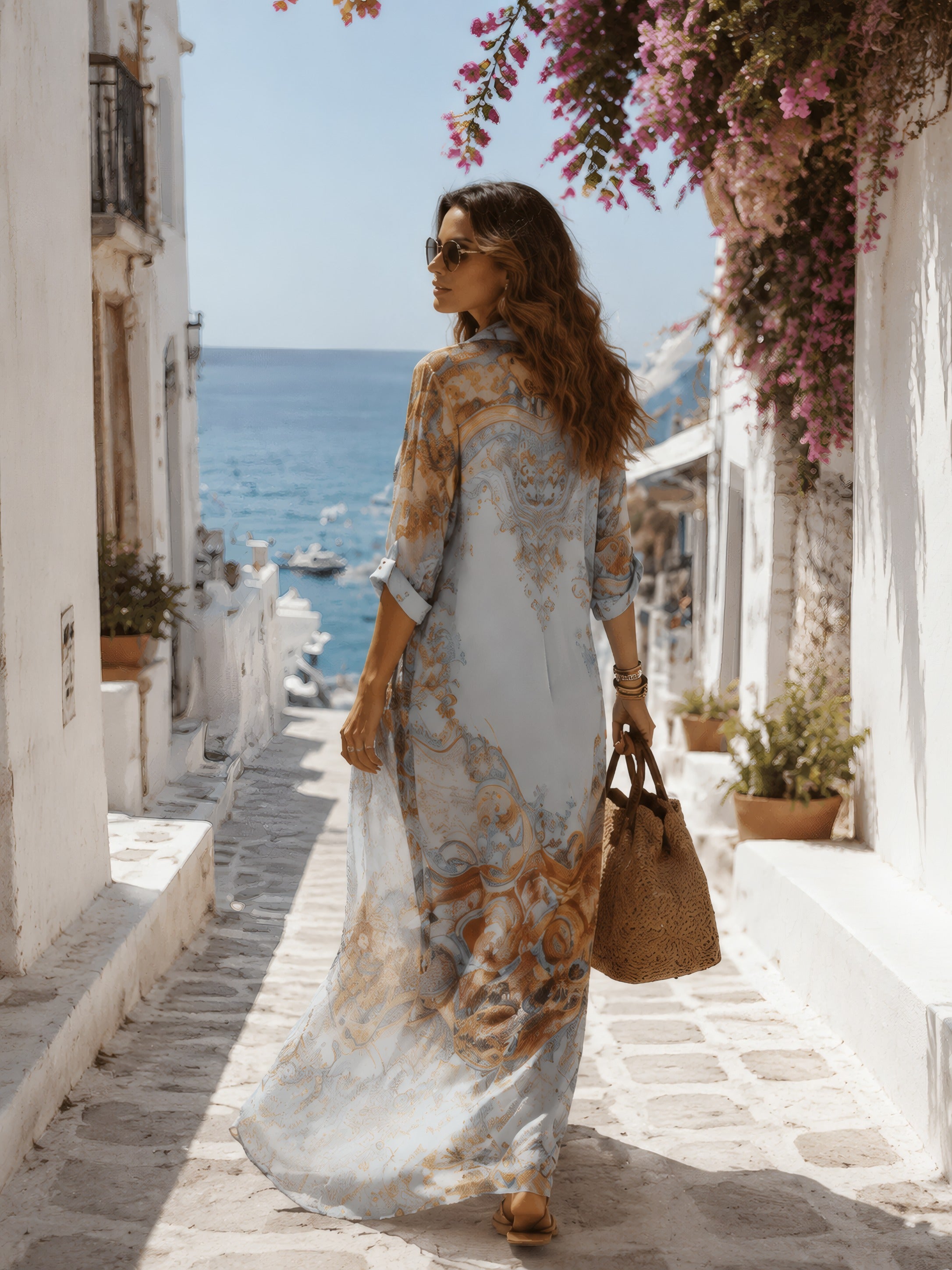Baroque Style Floral Blue Chiffon Maxi Dress Blue, photo studio
