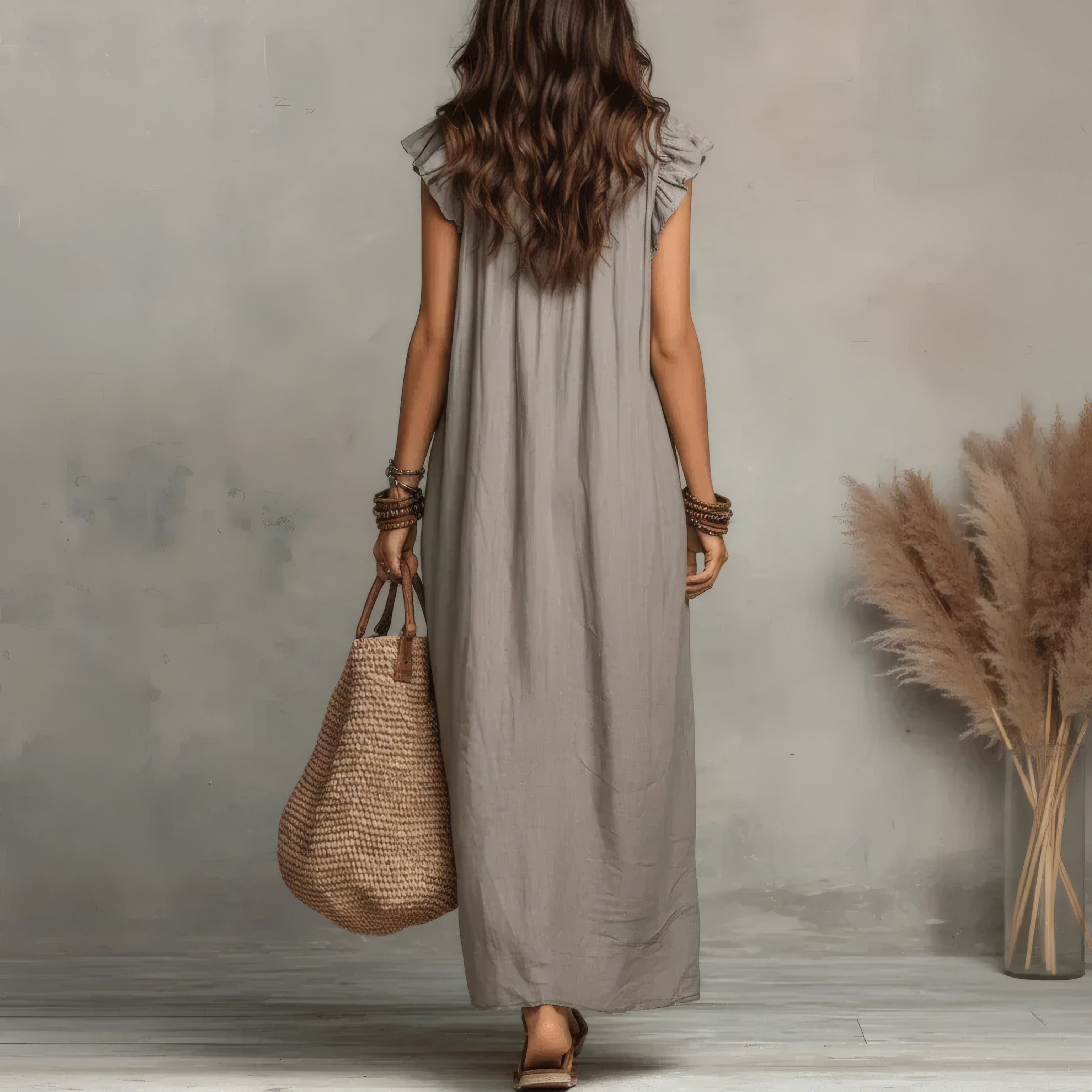 Zoey | Long Bohemian Dress Black, photo studio
