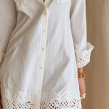 Bohemian Eyelet Hem Resort White Shirt Mini Dress