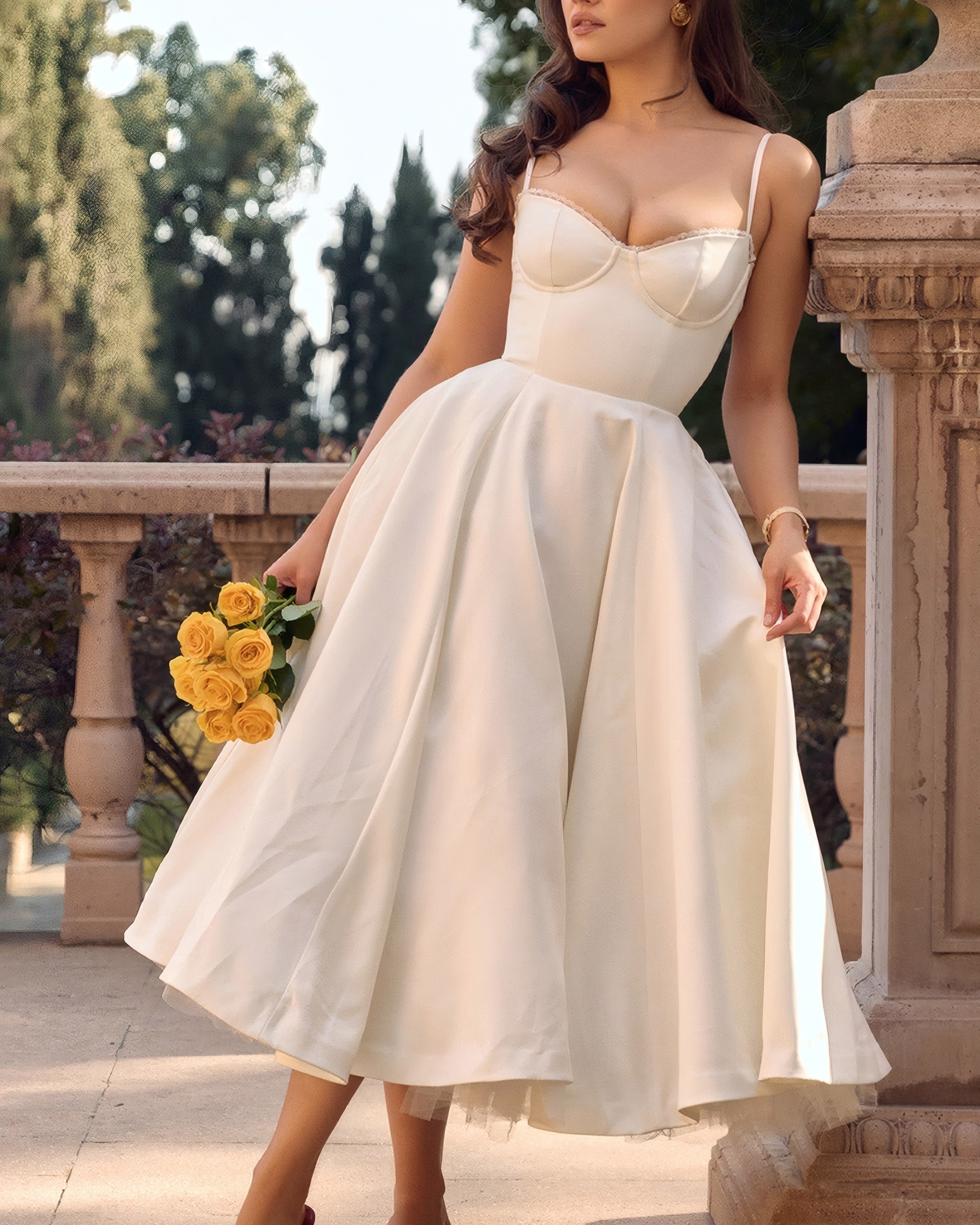Inez | Elegant Midi Dress White, photo studio