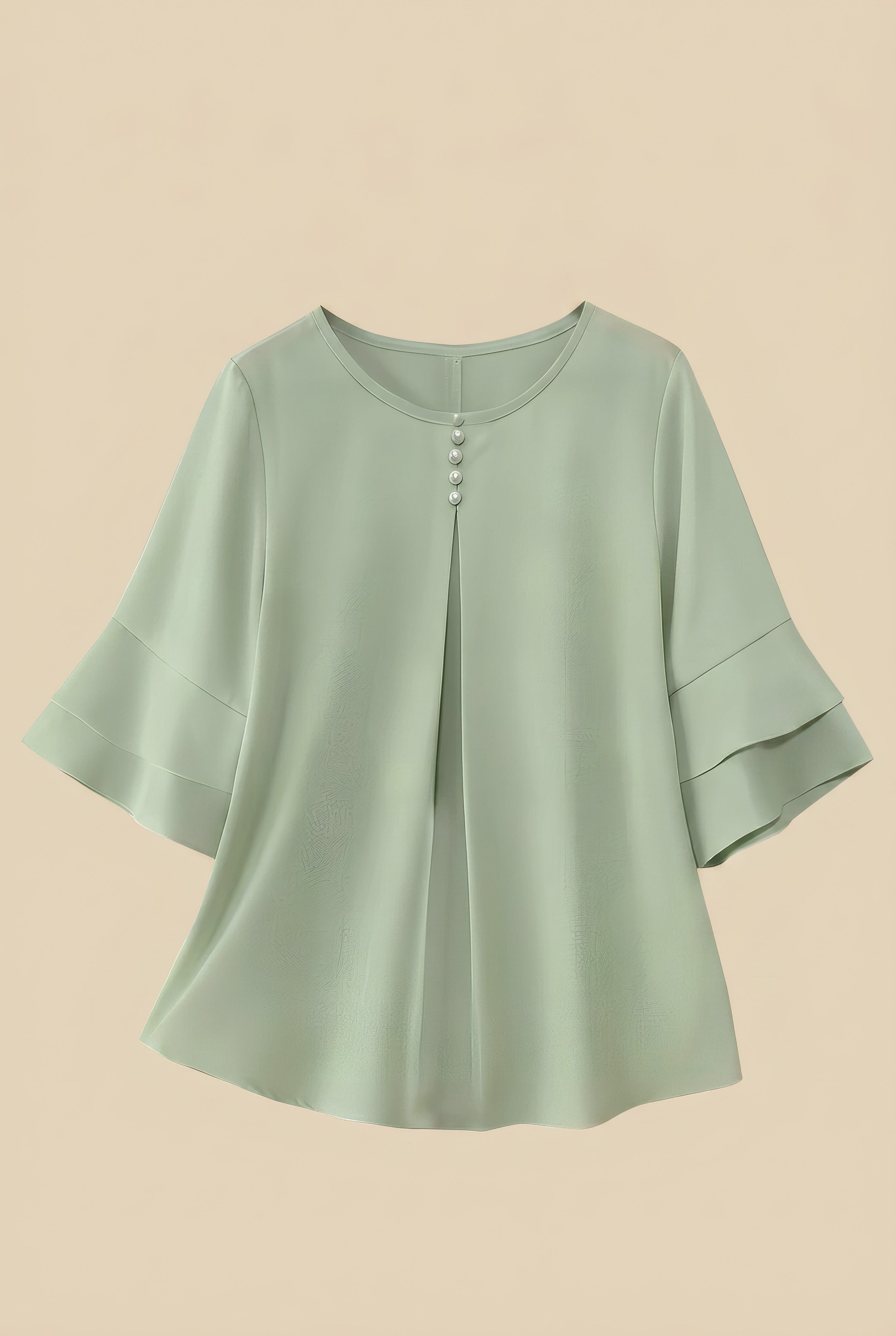 Daniela | Ruffled Blouse with Flared Sleeves Light Green, photo studio