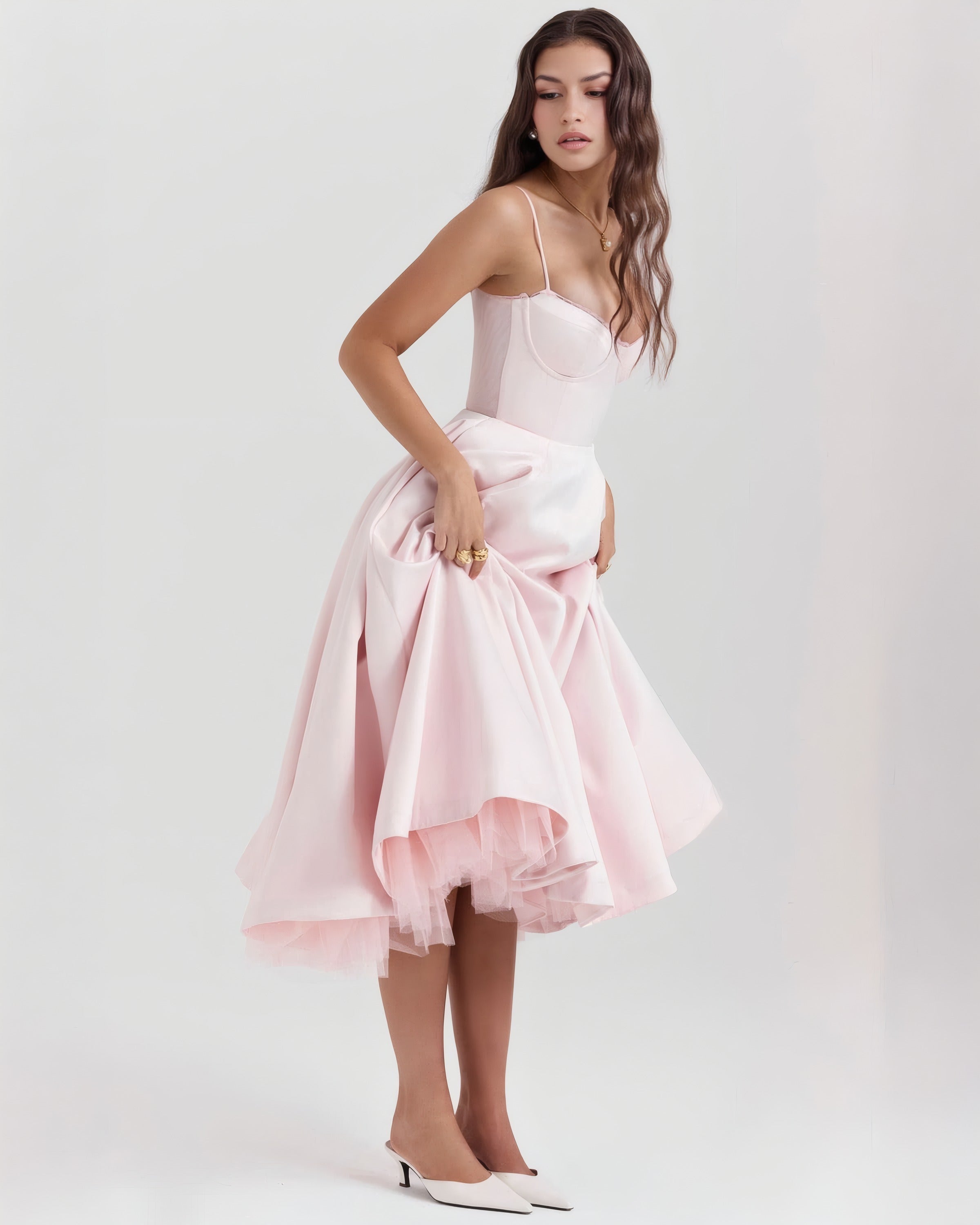 Inez | Elegant Midi Dress Blush Pink, photo studio