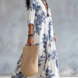 Bohemian Blue Floral Button-down Maxi Dress