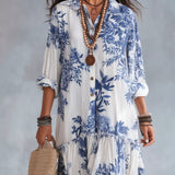 Bohemian Blue Floral Button-down Maxi Dress