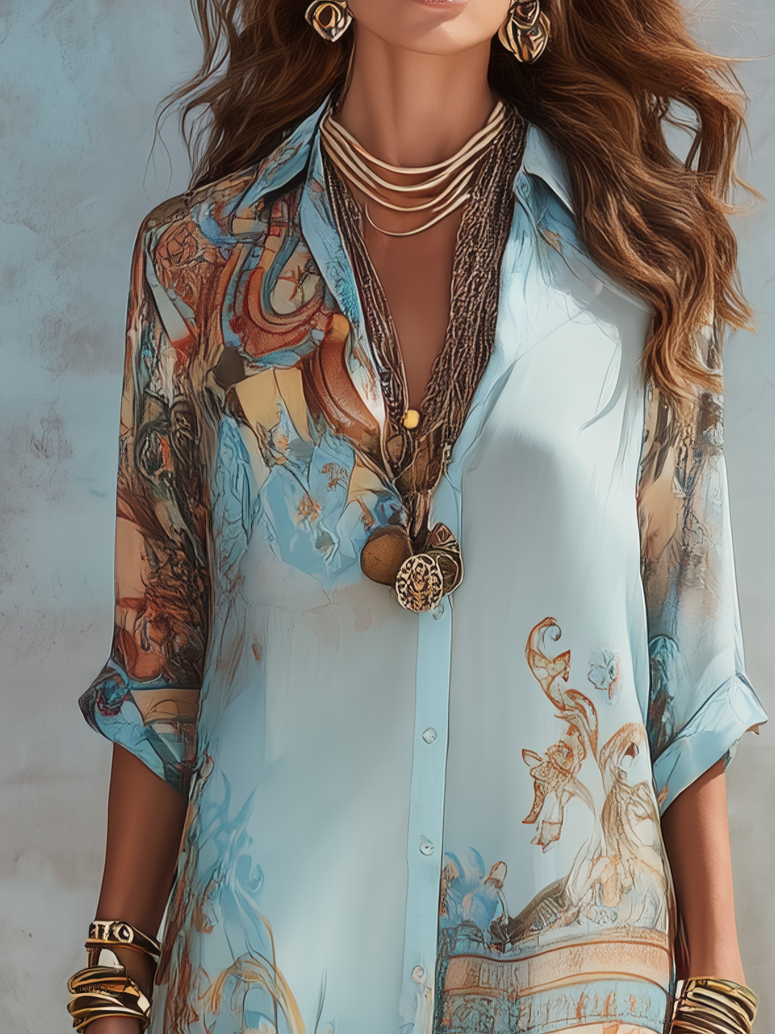 Baroque Style Floral Blue Chiffon Maxi Dress Blue, photo studio