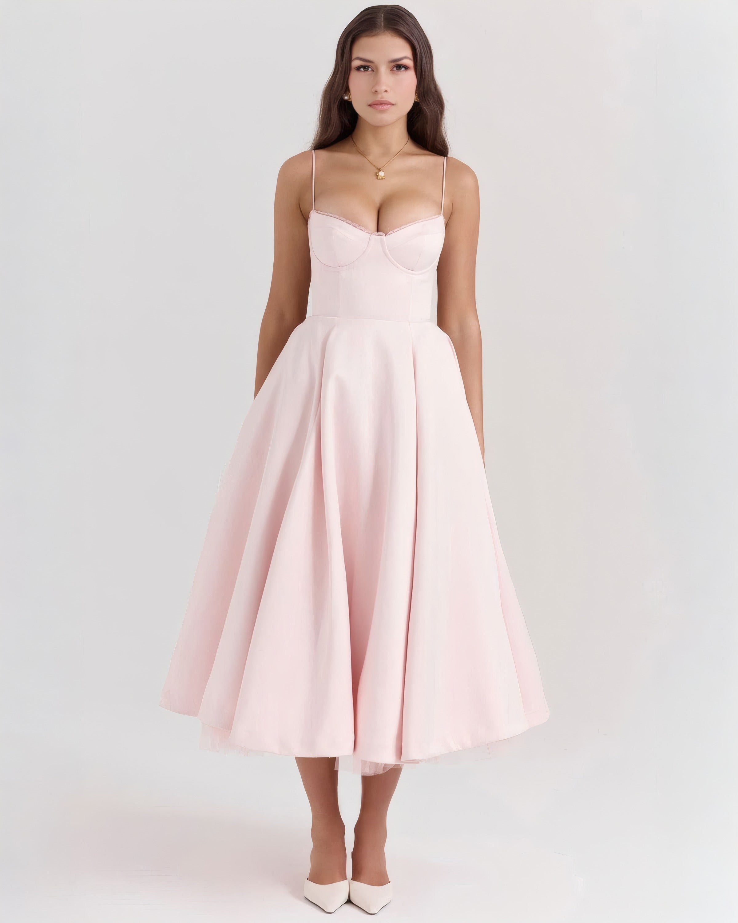 Inez | Elegant Midi Dress White, photo studio