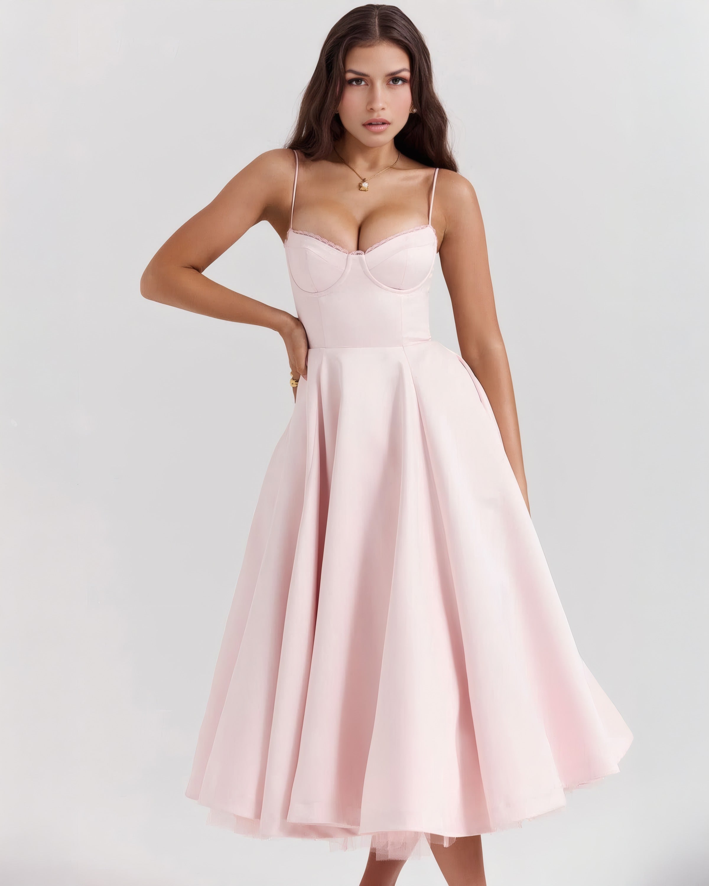 Inez | Elegant Midi Dress White, photo studio