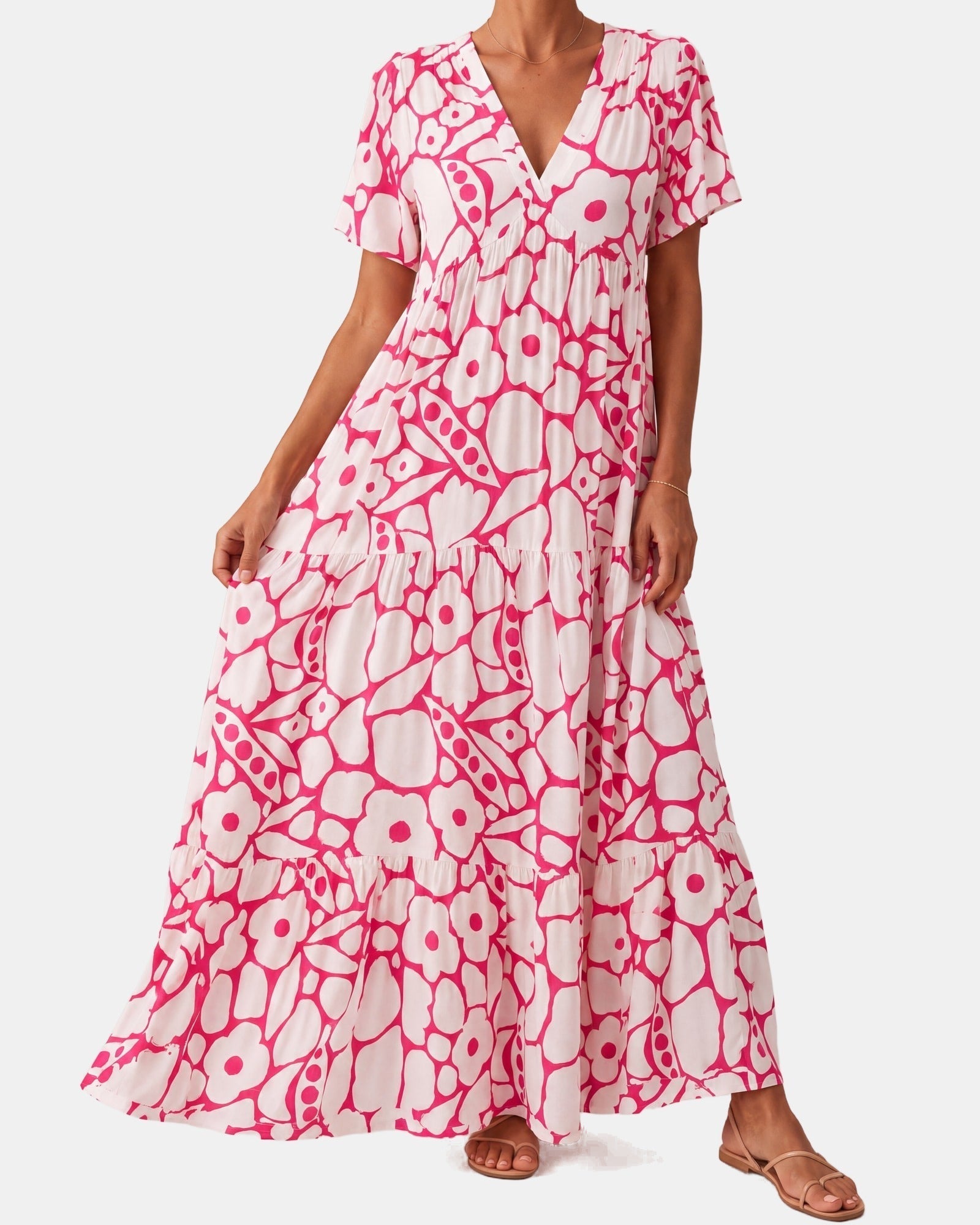 Clara | Elegant Women's Bohemian Maxi Dress Pink, studio photo
