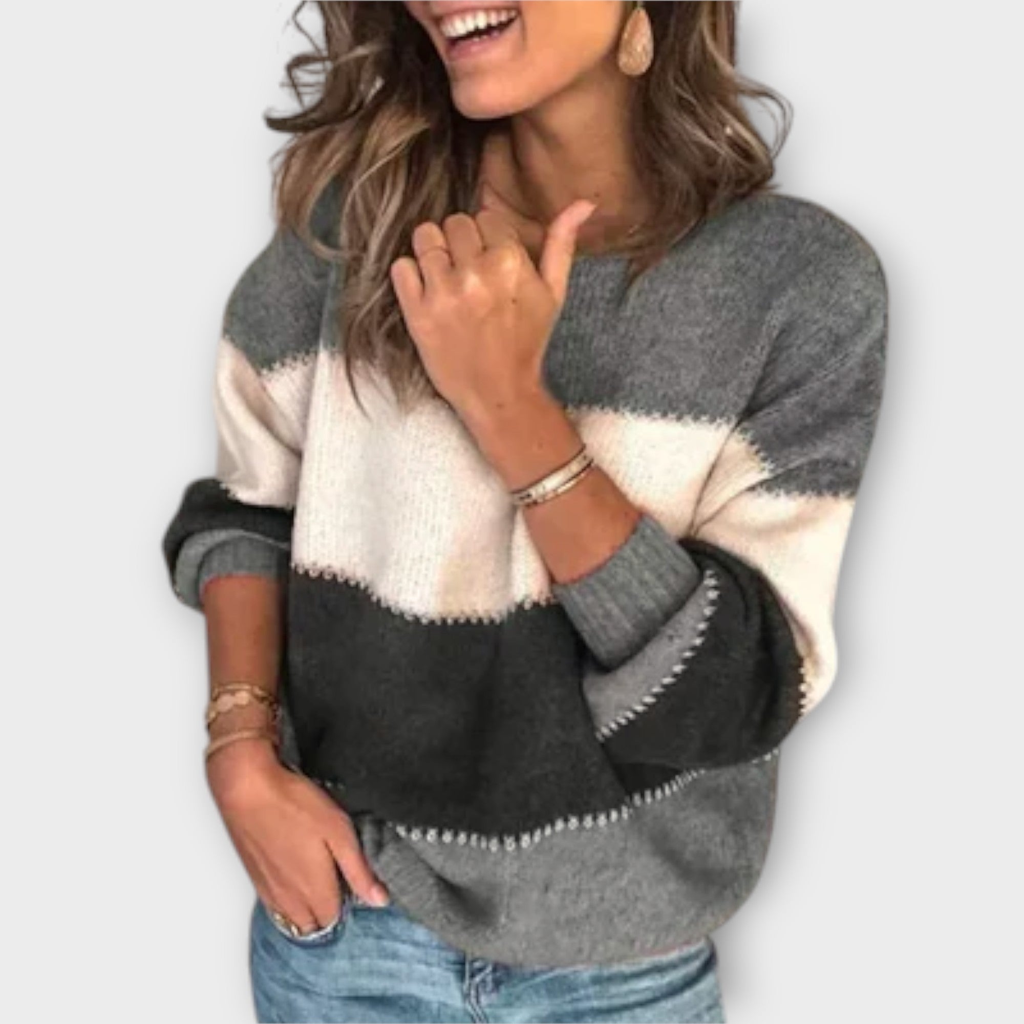 Colourblock Patchwork Jumper Grey, studio photo