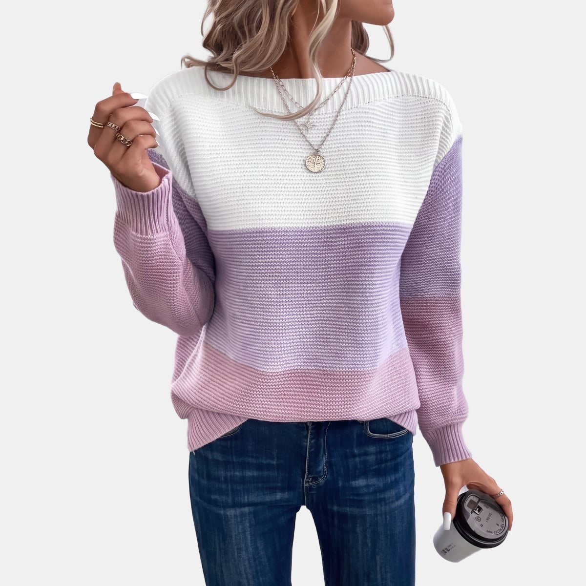 Cream and Taupe Colourblock Jumper Purple, studio photo