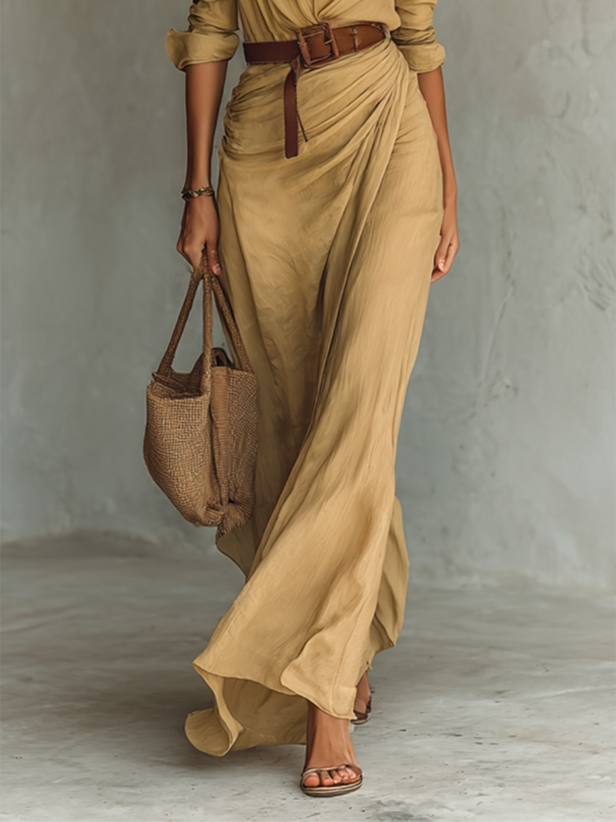 Caroline | Belted Shirt-Style Maxi Dress