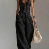 Sleeveless V-Neck Denim Jumpsuit