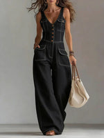 Sleeveless V-Neck Denim Jumpsuit