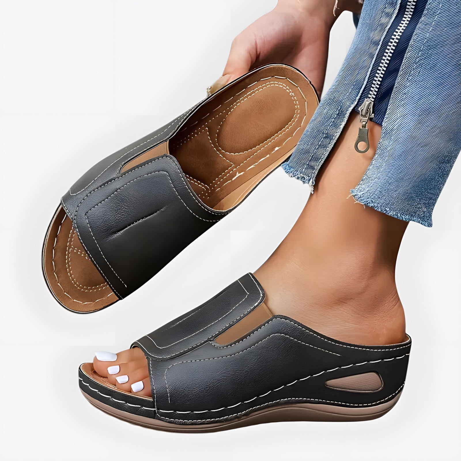 Hazel | Women's Orthopaedic Comfort Sandals Charcoal, photo studio