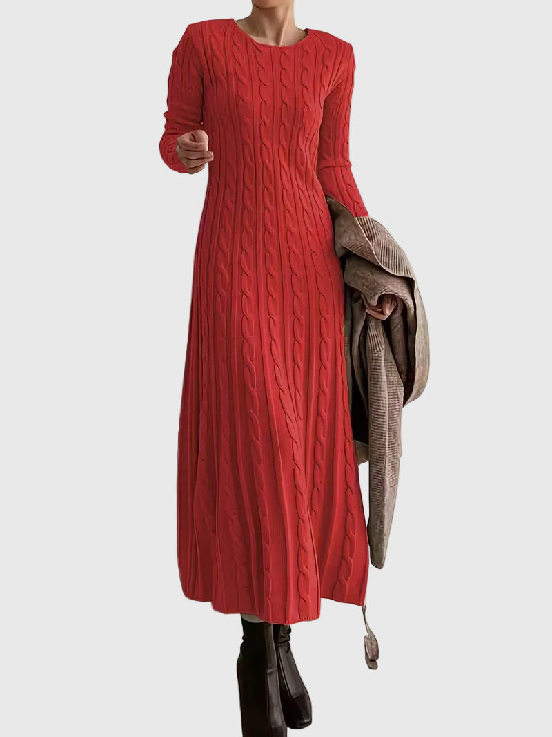 Noreen | Long Cable-Knit Dress Red, studio photo