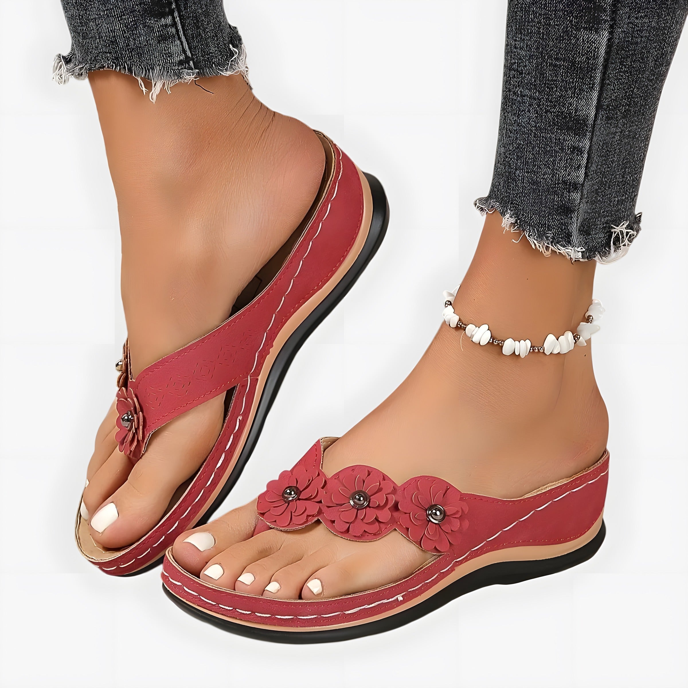 Eleanor | Women's Elegant Orthopaedic Flip Flops Red, photo studio