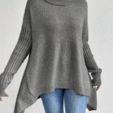 Long Split-Hem Turtleneck Jumper