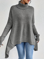 Long Split-Hem Turtleneck Jumper