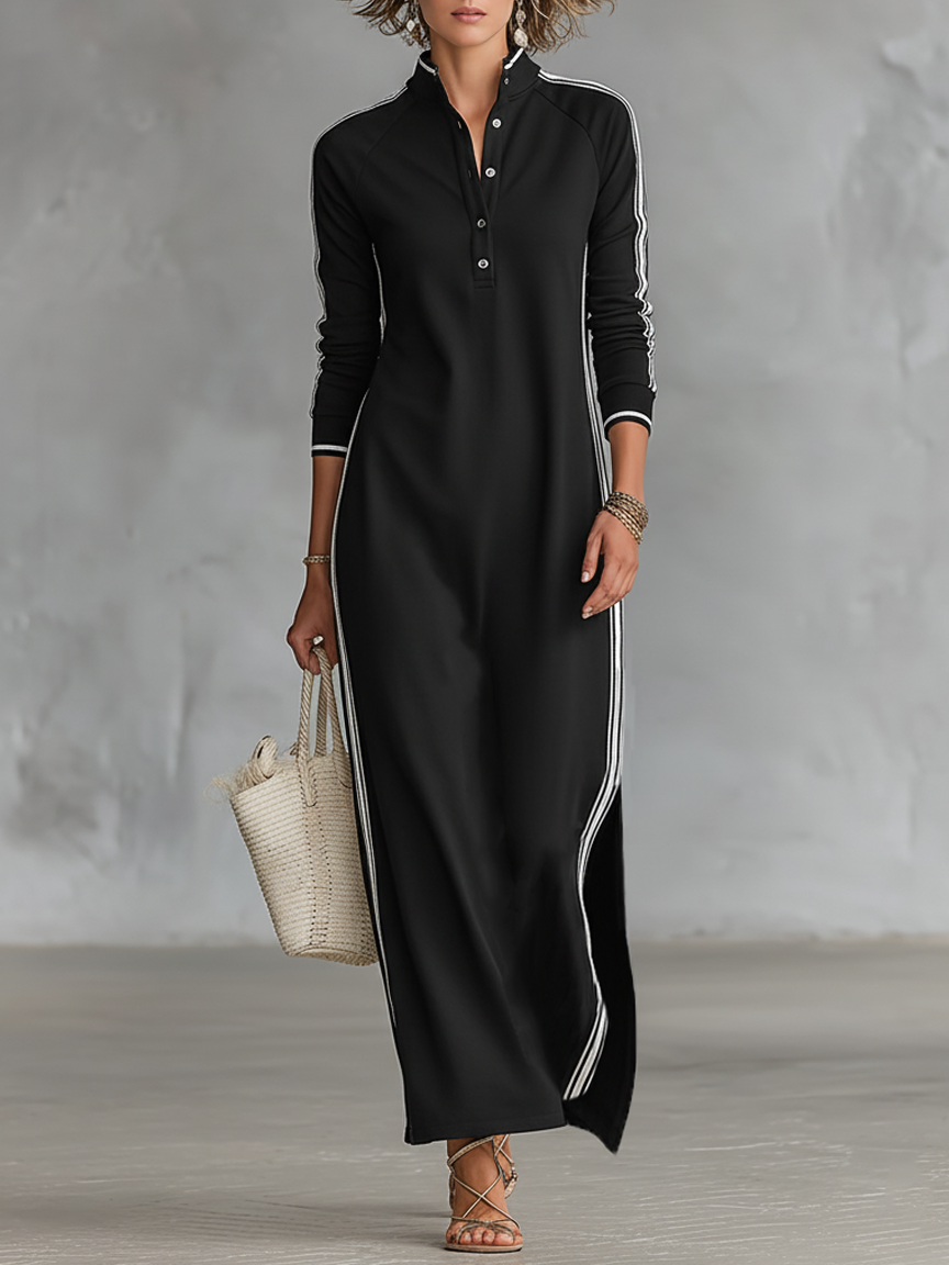Maya | Contrast-Trim Maxi Shirt Dress