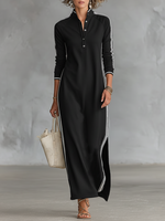 Maya | Contrast-Trim Maxi Shirt Dress