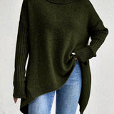 Long Split-Hem Turtleneck Jumper