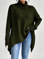 Long Split-Hem Turtleneck Jumper