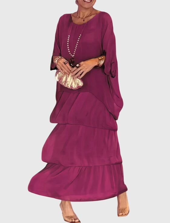 Elegant Flowy Maxi Dress Pink, studio photo