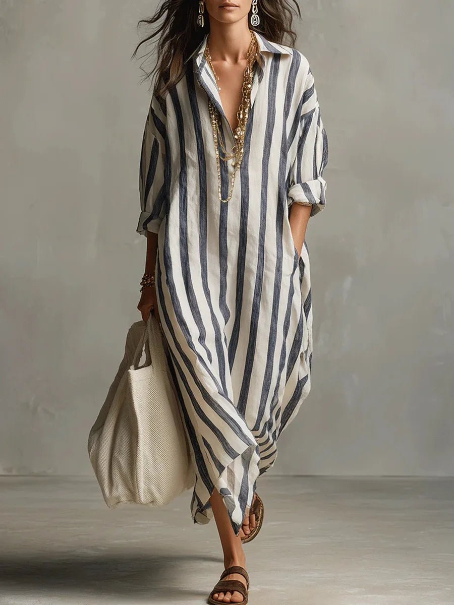 Luisa | Women's Striped Oversized Maxi Shirt Dress Blue, photo studio