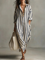 Luisa | Women's Striped Oversized Maxi Shirt Dress
