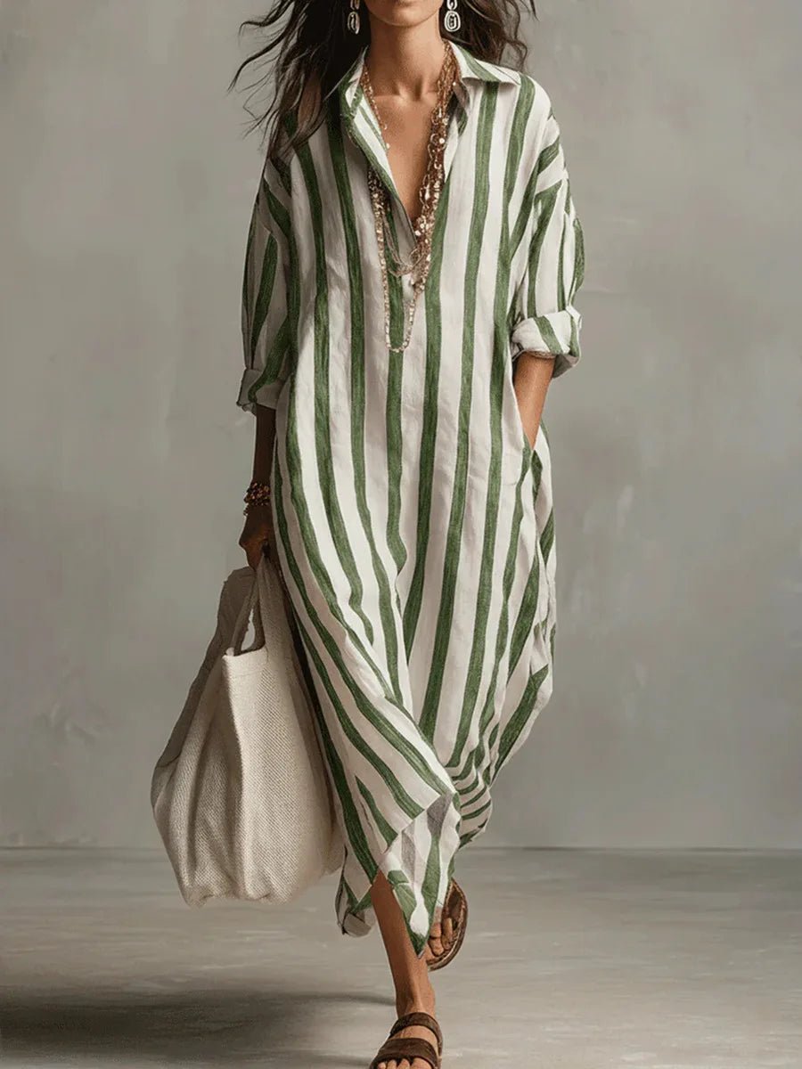 Luisa | Women's Striped Oversized Maxi Shirt Dress Green, photo studio