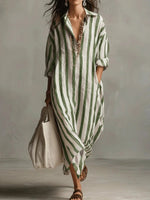 Luisa | Women's Striped Oversized Maxi Shirt Dress