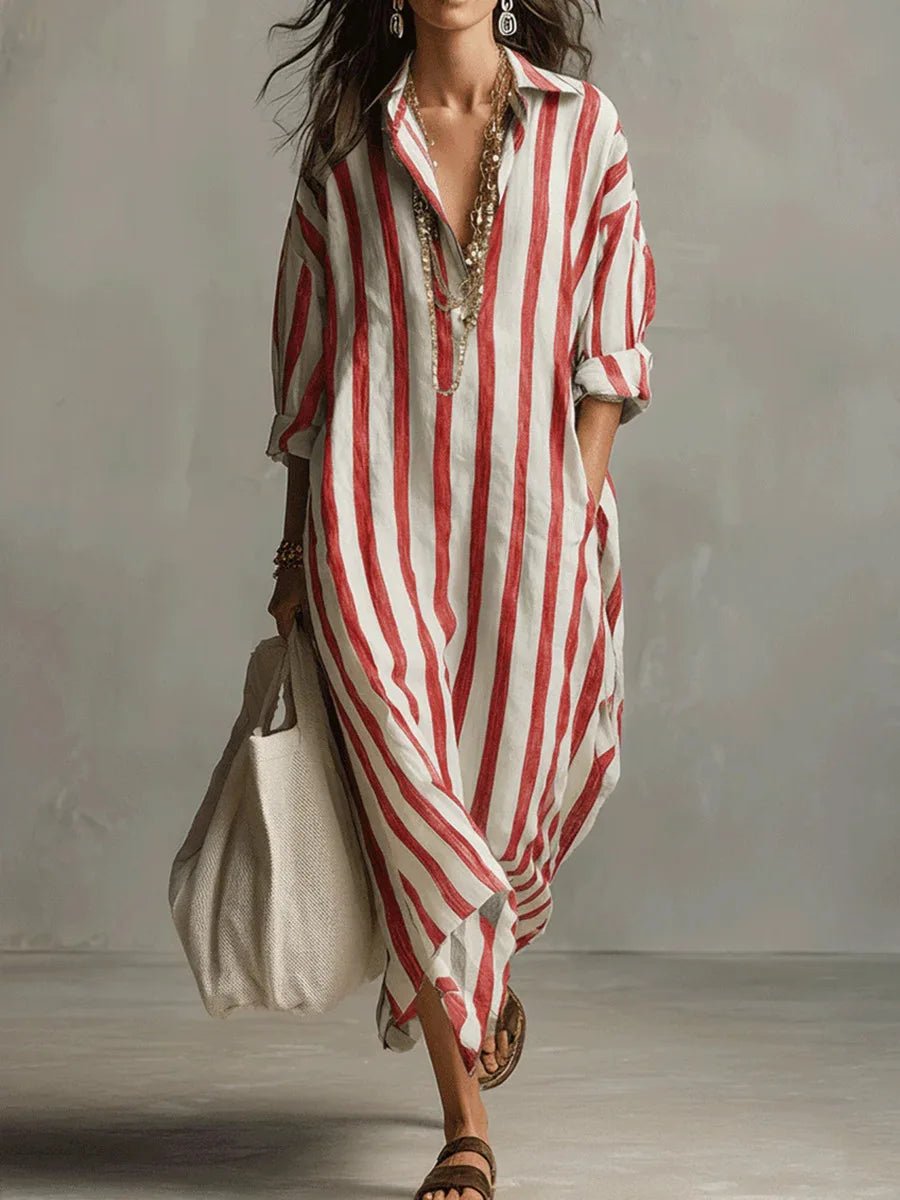 Luisa | Women's Striped Oversized Maxi Shirt Dress Red, photo studio