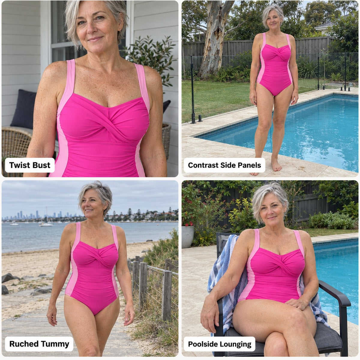 Darlene | Twist-Front One-Piece Swimsuit with Side Panels
