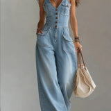 Sleeveless V-Neck Denim Jumpsuit