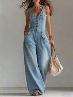 Sleeveless V-Neck Denim Jumpsuit
