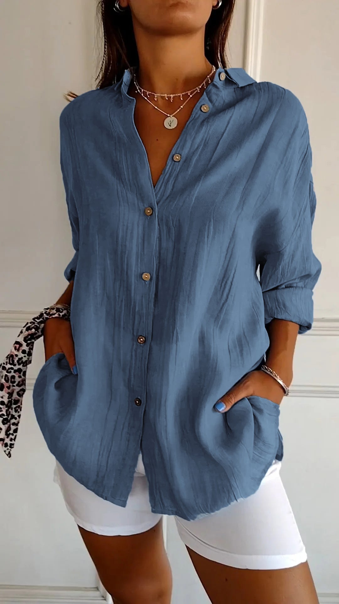 Tamsin | Elegant Oversized Blouse Navy Blue, studio photo