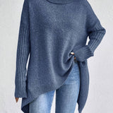 Long Split-Hem Turtleneck Jumper