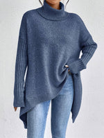 Long Split-Hem Turtleneck Jumper