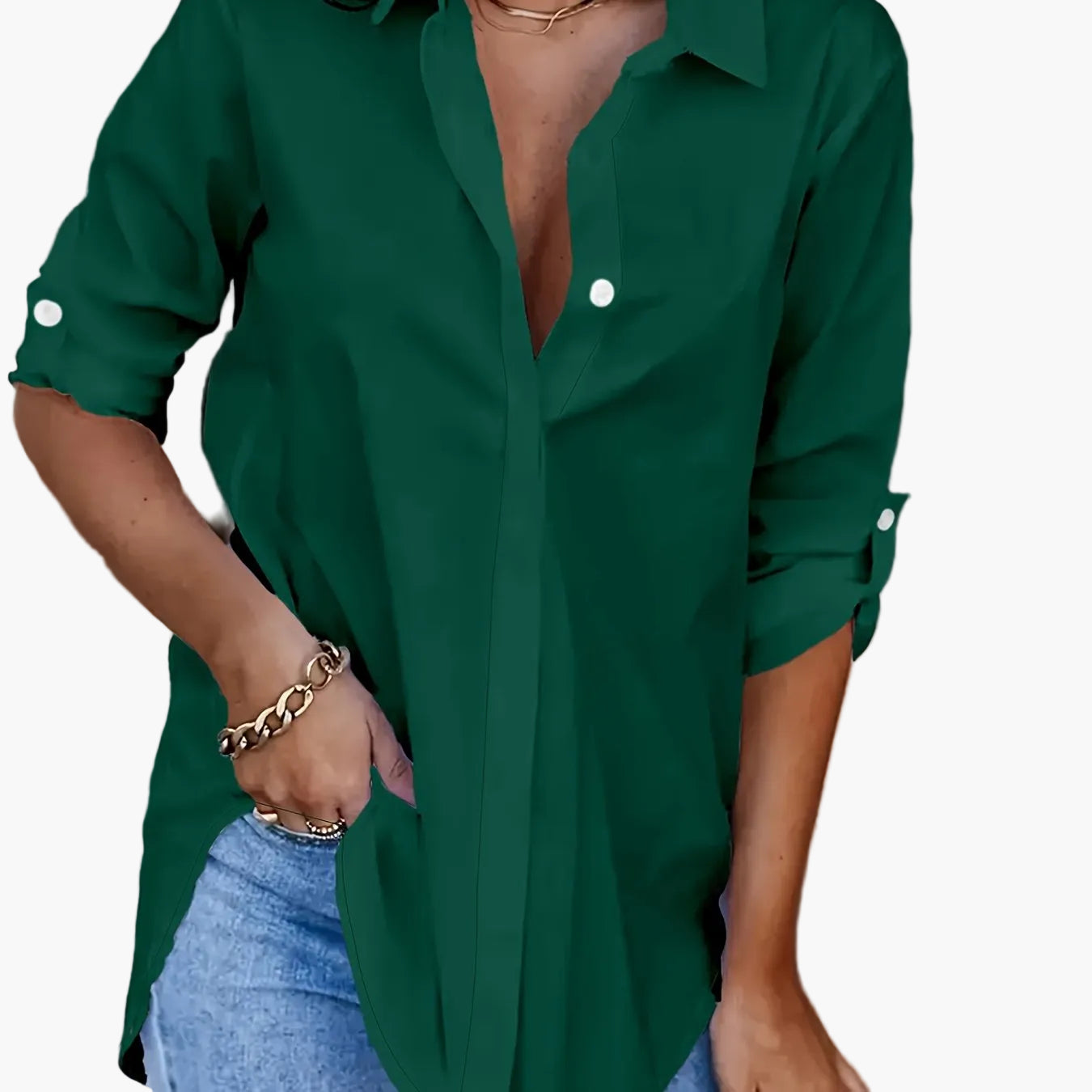 Octavia | Relaxed Classic-Collar Shirt Green, studio photo