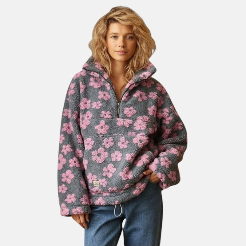 Floral Half-Zip Fleece Pink, studio photo