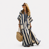Elegant Kaftan in Navy Aztec Stripe