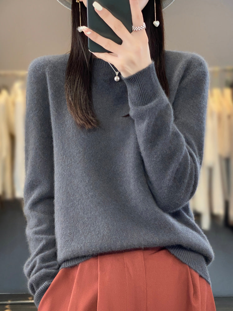 Sage Round-Neck Jumper Dark Grey, studio photo