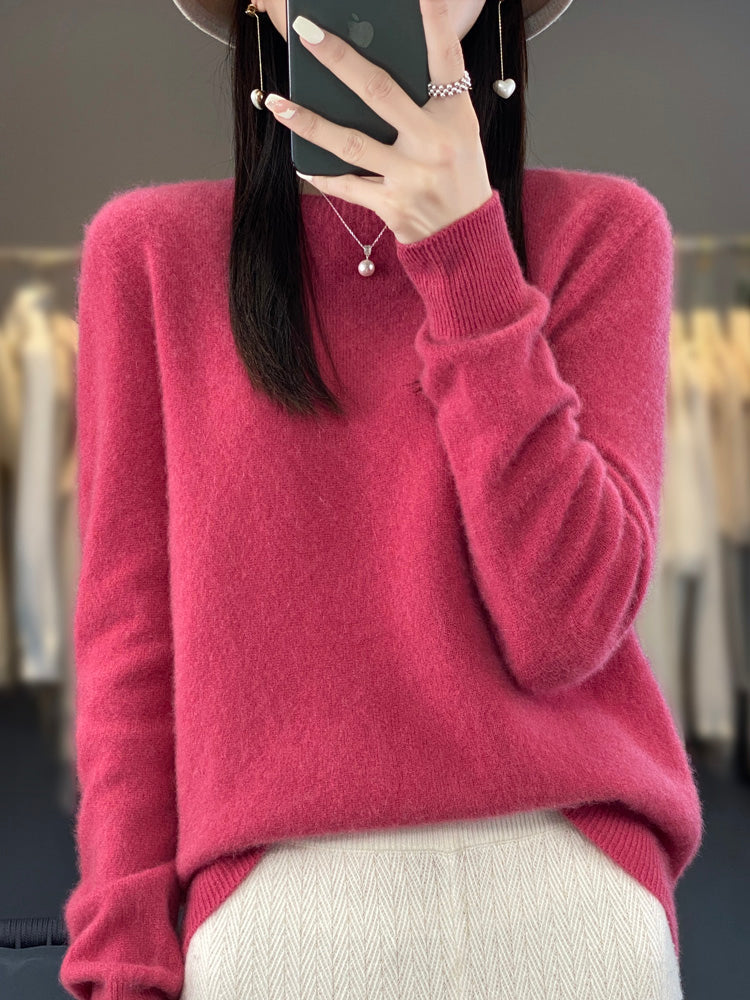 Sage Round-Neck Jumper Raspberry Red, studio photo