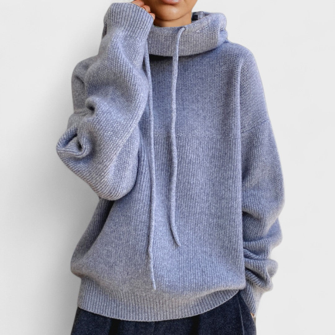 Drawstring Funnel-Neck Jumper Grey, studio photo
